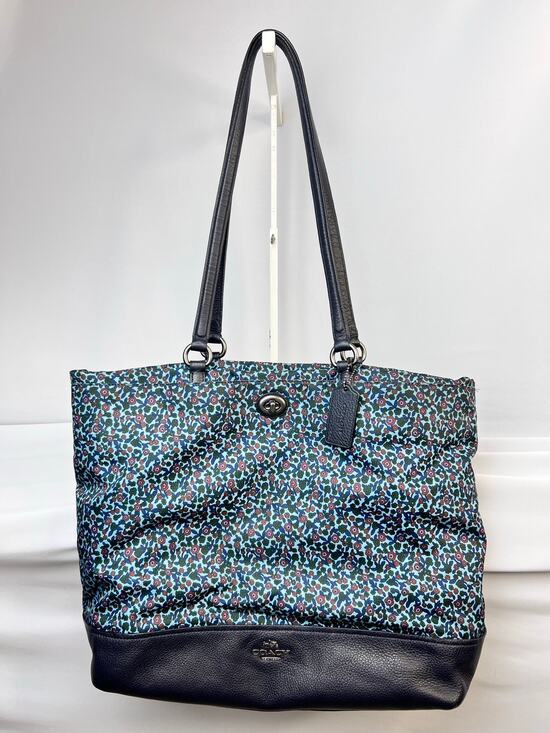 Coach Handbags - Coach Ranch Floral blue Nylon and Leather Large Tote Bag F59435